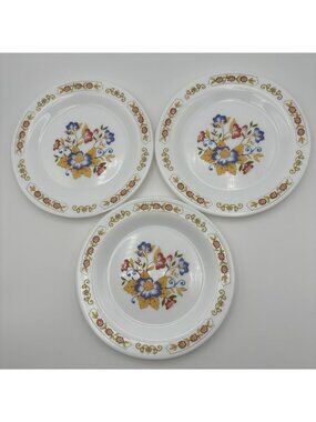 Arcopal France Salad Dessert Plate Milk Glass Set of 3 Floral Flower Vintage